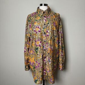 Vintage Gene Ewing Bis Shirt Womens 20 Floral Snap Button Long Sleeve Textured